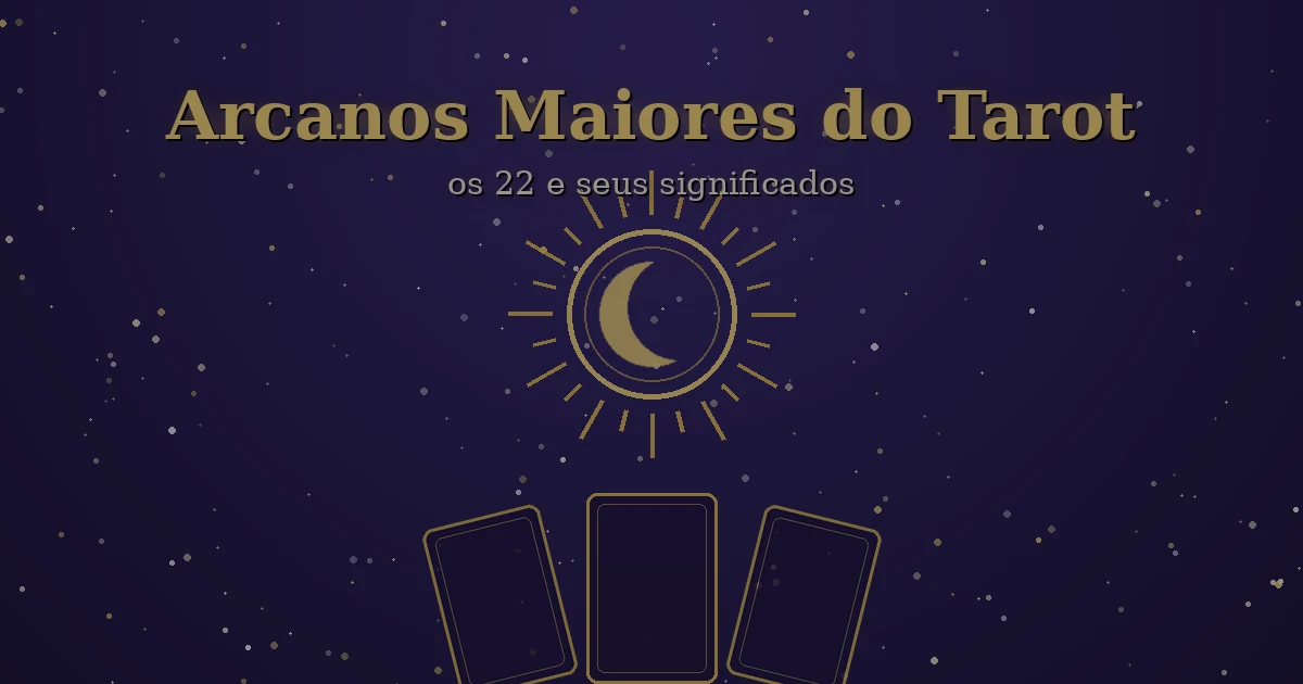 Os 22 Arcanos Maiores do tarot sob céu noturno dourado